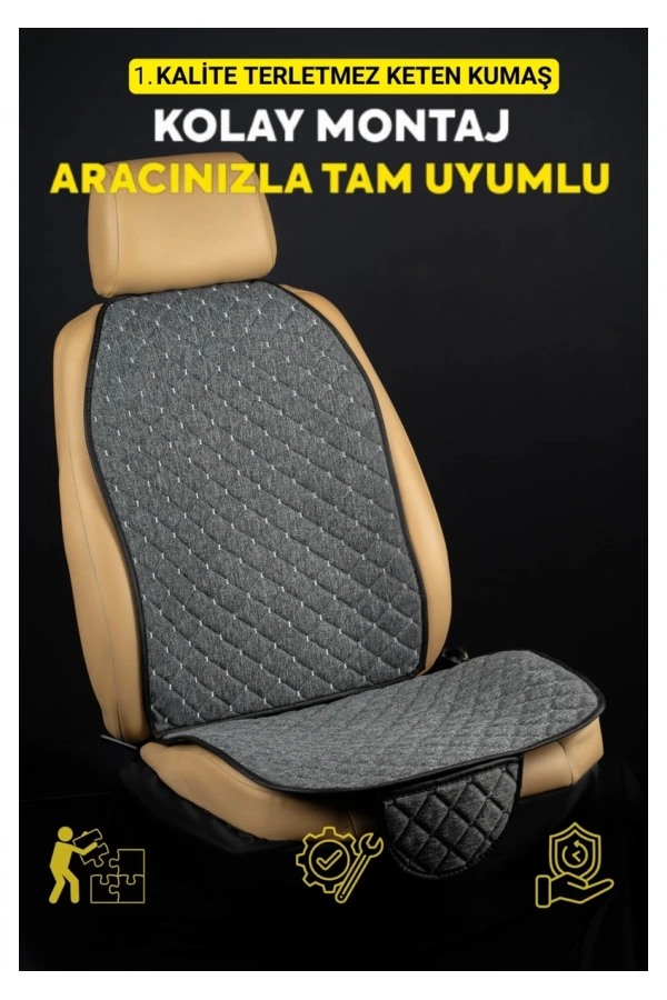 Renault Megane 3 Coupe 2009-2016Terletmez Kaymaz Keten Oto Minder Kılıf Komple Set(7Parça) Gri