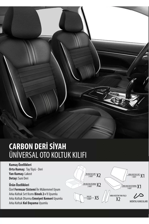 Renault Megane 1-2-3 Koltuk Kılıfı Carbon Deri Siyah