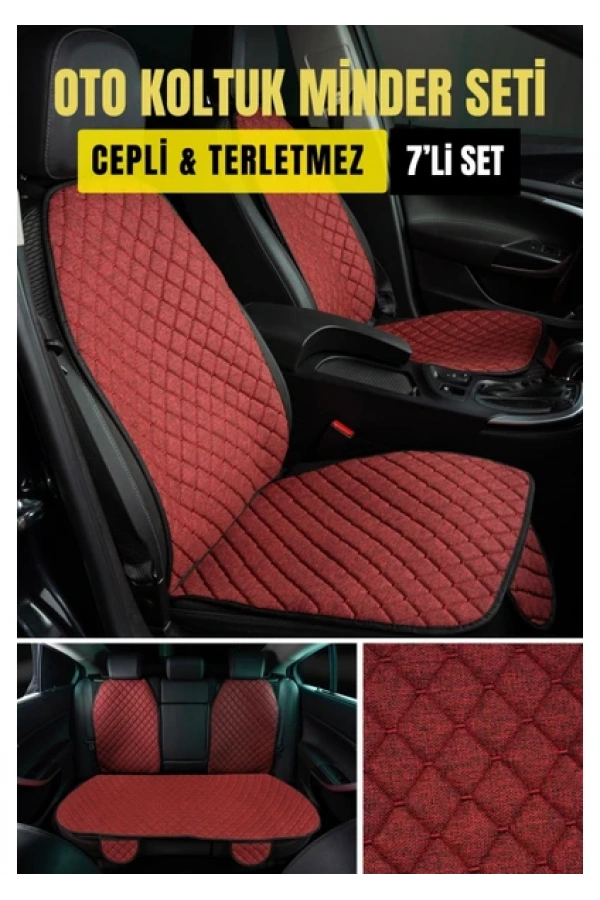 Seat Exeo 2008-2013Terletmez Kaymaz Keten Oto Minder Kılıf Komple Set(7Parça) Kırmızı