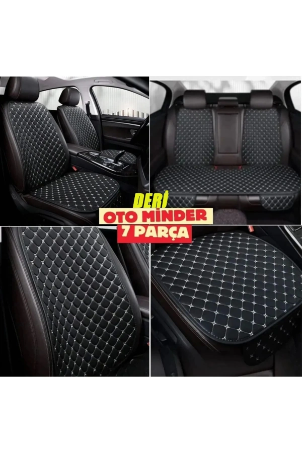 Skoda Fabia Koltuk Deri Minderi 7 Parça Ön Ve Arka Oturak Sırt Dayama Minder siyah-beyaz