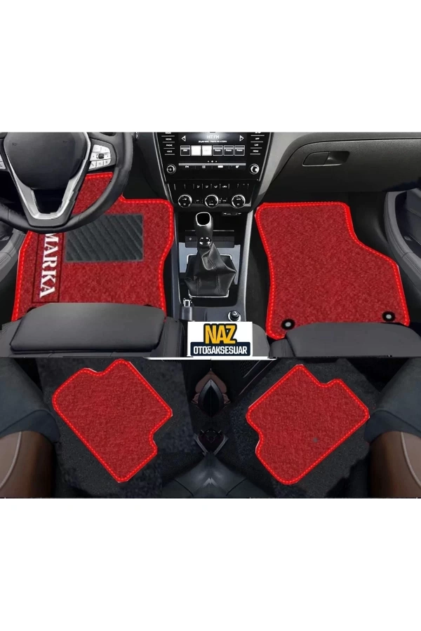 Skoda roomster 2007 - 2016 Kırmızı Halı Kırmızı Kenar Petek Topuk