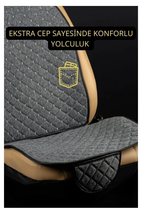 Skoda SuperB B6 2008-2015Terletmez Kaymaz Keten Oto Minder Kılıf Komple Set(7Parça) Gri
