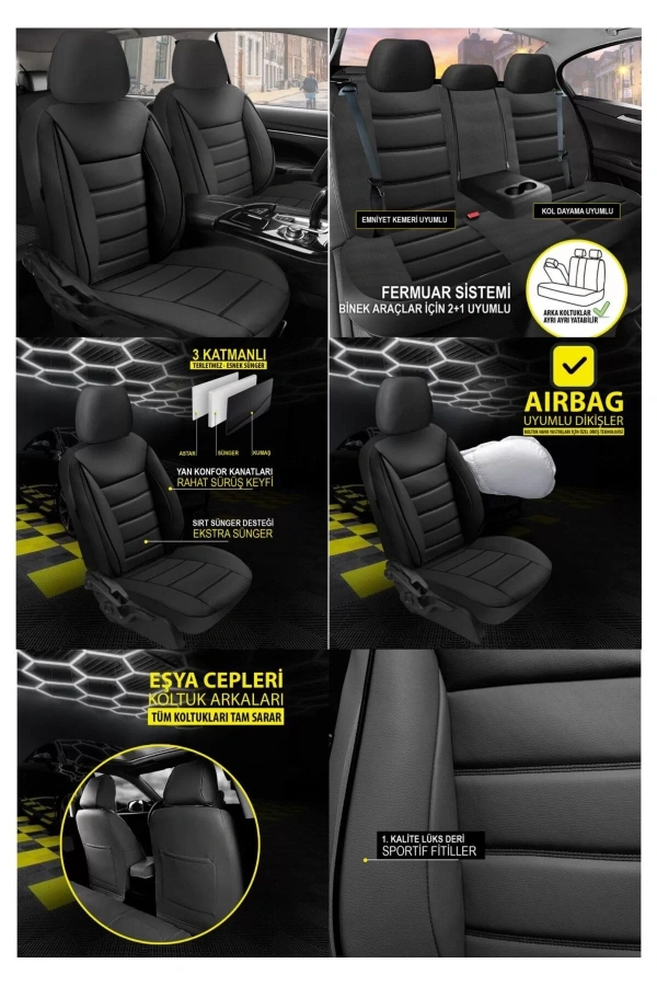 Subaru Legacy Koltuk Kılıfı Jet Deri Siyah