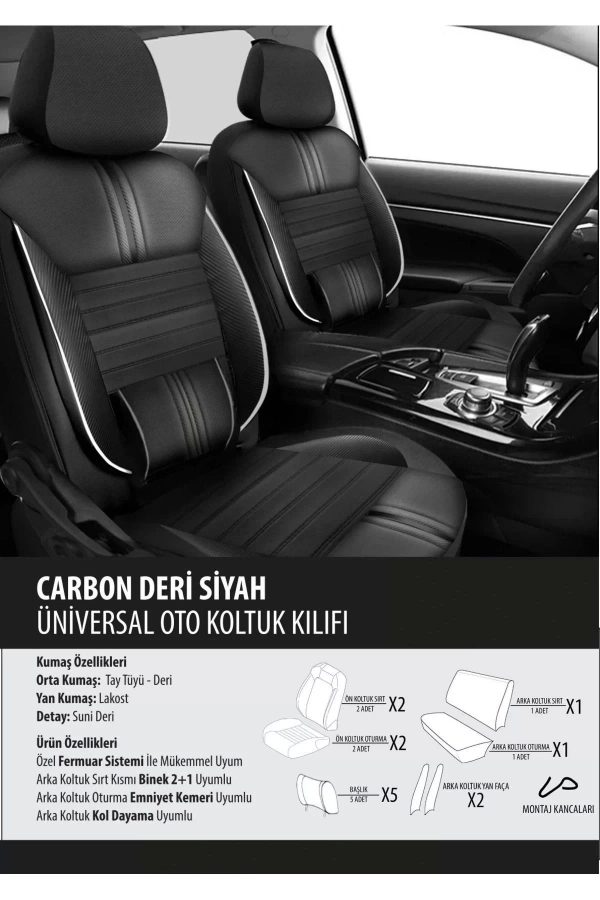 Suzuki Swift Koltuk Kılıfı Carbon Deri Siyah