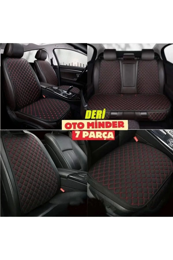 Toyota Coaster Koltuk Deri Minderi 7 Parça Ön Ve Arka Oturak Sırt Dayama Minder siyah-kırmızı