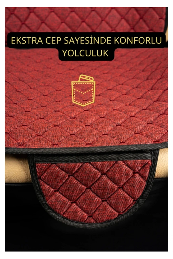 Toyota Corolla 2007-2012Terletmez Kaymaz Keten Oto Minder Kılıf Komple Set(7Parça) Kırmızı
