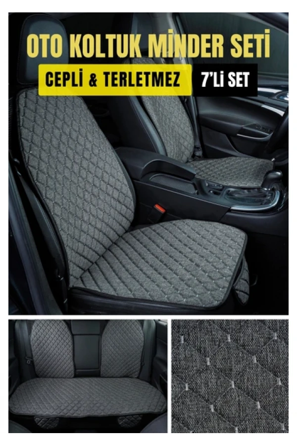 Toyota RAV 4 2000 - 2005Terletmez Kaymaz Keten Oto Minder Kılıf Komple Set(7Parça) Gri