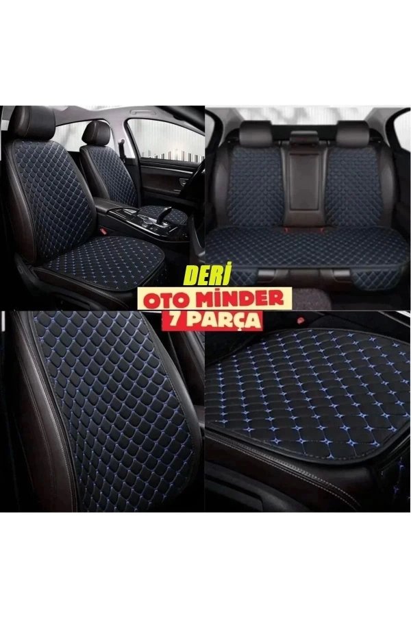 Volkswagen New Beetle Koltuk Deri Minderi 7 Parça Ön Ve Arka Oturak Sırt Dayama Minder siyah-mavi