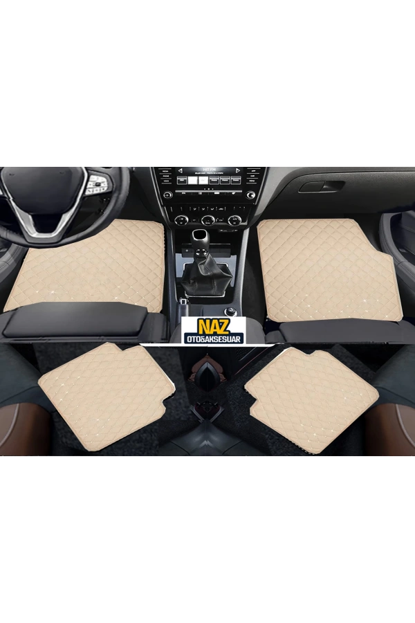 Volvo XC90 2015 Sonrası Uyumlu Bej Dikişli Bej Deri Paspas