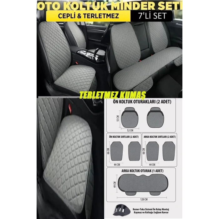 Mercedes 250D Terletmez Kumaş Minder Seti 7 Parça Full Takım Gri-Gri