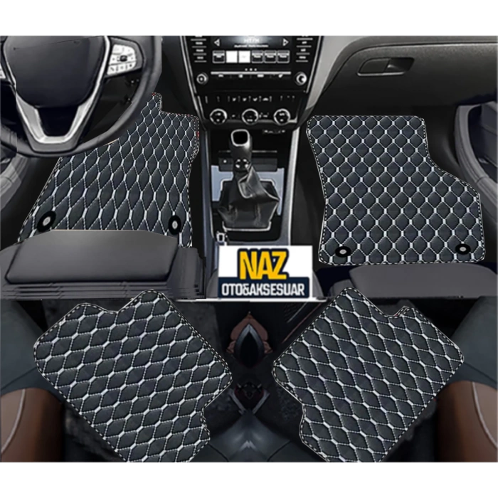 Toyota Yaris 2020 Sonrası  Uyumlu Beyaz Dikişli Siyah Deri Paspas