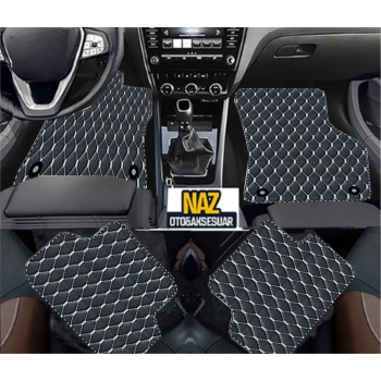 Audi Q5 2008 - 2017 + TK Uyumlu Beyaz Dikişli Siyah Deri Paspas