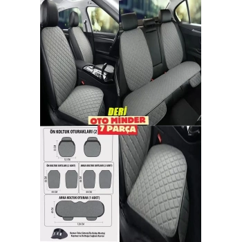 JEEP GRAND Koltuk Deri Minderi 7 Parça Ön Ve Arka Oturak Sırt Dayama Minder Gri-Gri