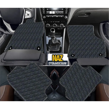 Renault Megane 2  Uyumlu Siyah Dikişli Siyah Deri Paspas