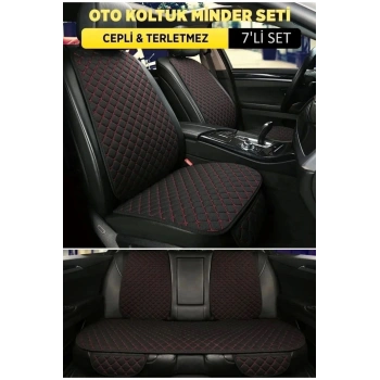 RENAULT ZOE Uyumlu Terletmez Kumaş Minder Seti 7 Parça Full Takım siyah-kırmızı