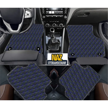 Volkswagen amarok 2010-2023 Uyumlu Mavi Dikişli Siyah Deri Paspas