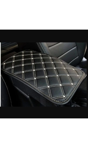 Araba Kol Dayama Örtüsü Kare Siyah Deri Gümüş Desen