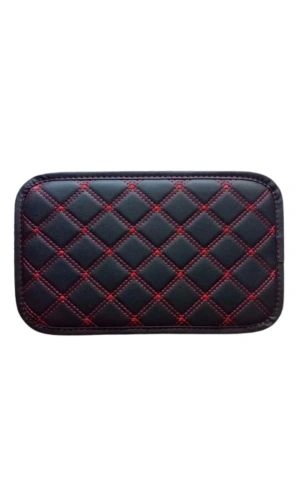 Araba Kol Dayama Örtüsü Kare Siyah Deri Kırmızı Desen