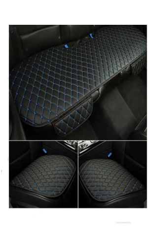 Araba Koltuk Minderi Ön Ve Arka Takım 3 Parca Koltuk Deri Minder Siyah- Mavi