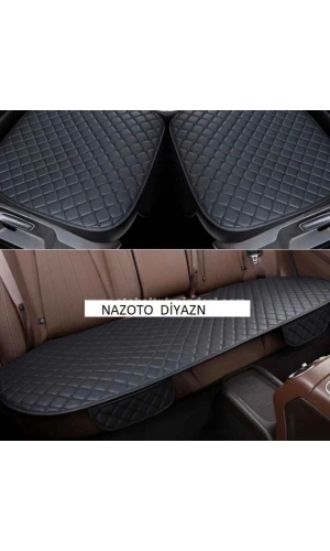 Araba Koltuk Minderi Ön ve Arka Takım 3 parca Koltuk Deri Minder Siyah Deri- Siyah Nakış