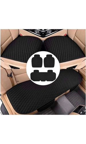 Araba Koltuk Minderi Ön-arka Takım 3 Parca Terletmez Toyota Kumaş Minder Siyah Kumaş- Siyah Dikiş