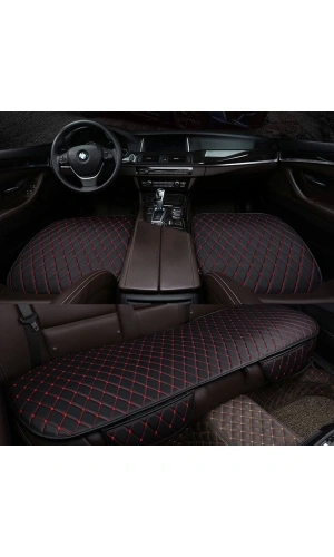 Araba Koltuk Minderi Ön-arka Takım 3 Parca Terletmez Kumaş Minder Siyah Kumaş-kırmızı Dikiş