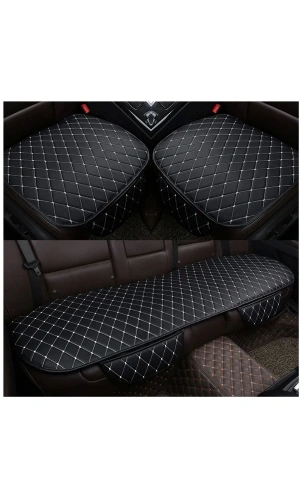 Araba Koltuk Minderi Ön-arka Takım 3 Parca Terletmez Kumaş Minder Siyah Kumaş-beyaz Dikiş