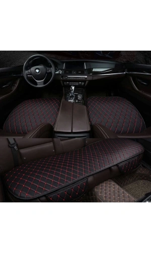 Araba Koltuk Minderi Ön-arka Takım 3 Parca Terletmez Toyota Kumaş Minder Siyah Kumaş-kırmızı Dikiş