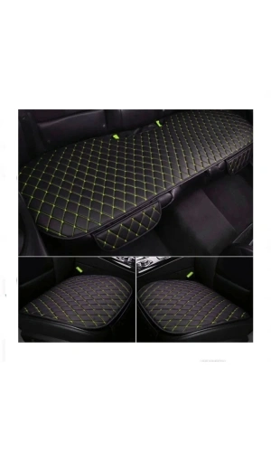 Araba Koltuk Minderi Ön ve Arka Takım 3 parca Koltuk Deri Minder Siyah Deri-Sarı Nakış