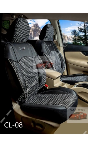 FIRST CLASS Kapitone Kumaş Siyah-Beyaz Deri ORTAPEDİK Oto Kılıfı