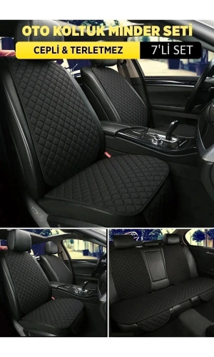 Araba Terletmez Ergonomik Koltuk Minderi (7 PARÇA) - 5 Koltuk Tam Set Siyah Siyah