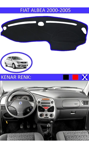 Fiat Albea 2000-2005 Modelleri İçin Uygun Torpido Koruma Halısı Siyah Kenar Renk Mavi