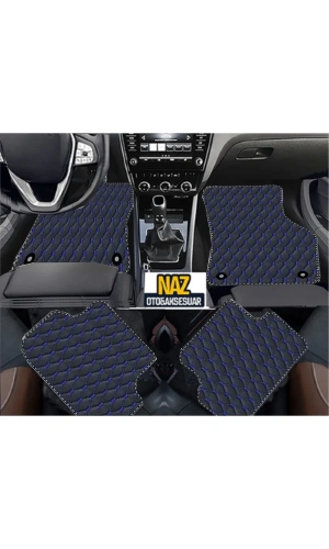 FORD ECOSPORT 2016 + Uyumlu Mavi Dikişli Siyah Deri Paspas