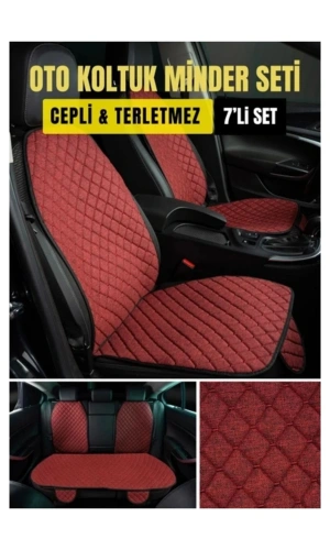 HYUNDAİ genesis-tkmTerletmez Kaymaz Keten Oto Minder Kılıf Komple Set ( 7 Parça ) Kırmızı