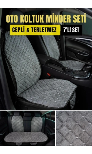 Araba Terletmez Ergonomik Koltuk Minderi (7 PARÇA) - 5 Koltuk Tam Set (GRİ_GRİ)