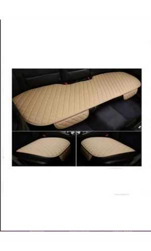 Araç Koltuk Minderi Oturak Takım 3 Parça Aracınıza Değer Katın Bej Deri Bej Iplik