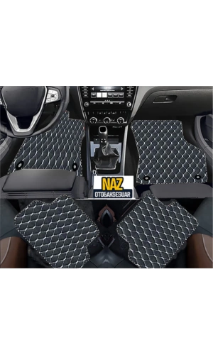 Audi A3 2003-2011 Uyumlu Beyaz Dikişli Siyah Deri Paspas