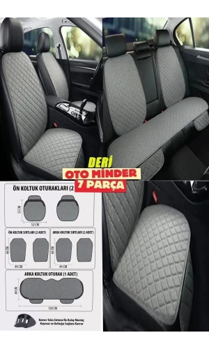 Audi A4 Koltuk Deri Minderi 7 Parça Ön Ve Arka Oturak Sırt Dayama Minder Gri-Gri