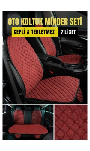 BMW 3 F30 2012-2018Terletmez Kaymaz Keten Oto Minder Kılıf Komple Set(7Parça) Kırmızı