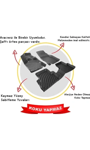 Citroen Nemo 2007 Sonrası 3D Siyah Kokusuz Havuzulu Paspas Takımı
