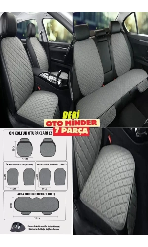 Dacia Sandero Koltuk Deri Minderi 7 Parça Ön Ve Arka Oturak Sırt Dayama Minder Gri-Gri