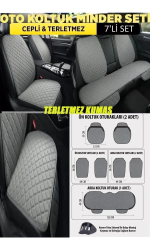 Dacia Sandero Terletmez Kumaş Minder Seti 7 Parça Full Takım Gri-Gri