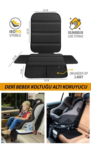 Deri Oto Çocuk Bebek Koltuğu Koruyucu - Isofix Uyumlu - Leke Tutmuz - Silinebilir