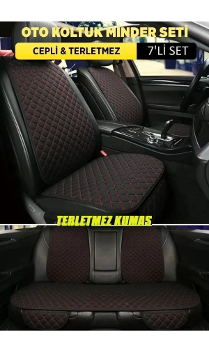 Fiat / Tofaş Uno Terletmez Kumaş Minder Seti 7 Parça Full Takım siyah-kırmızı