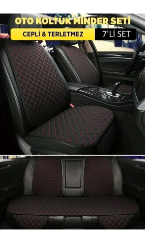 Ford Mondeo Uyumlu Terletmez Kumaş Minder Seti 7 Parça Full Takım siyah-kırmızı