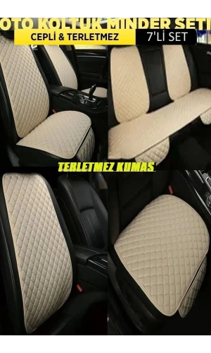 Kia Shuma Terletmez Kumaş Minder Seti 7 Parça Ön Ve Arka Oturak Sırt Dayama Minder Bej-bej