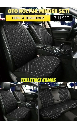 LAMBORGHİNİ MURCİELAGO Terletmez Kumaş Minder Seti 7 Parça Full Takım siyah-beyaz