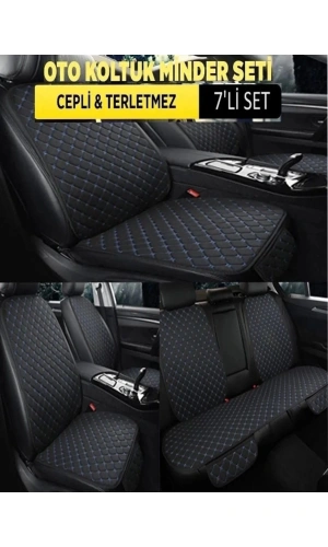 Mini Min Terletmez Kumaş 7 Parça Full Takım siyah-mavi tüm yerli ve yabancı araçlara uyumludur