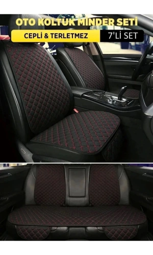 Mini Mini Terletmez Kumaş 7 Parça Full Takım siyah-kırmızı tüm yerli ve yabancı araçlara uyumludur.