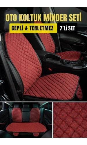 MİTSUBİSHİ colt-2004-2009-tkmTerletmez Kaymaz Keten Oto Minder Kılıf Komple Set(7Parça) Kırmızı